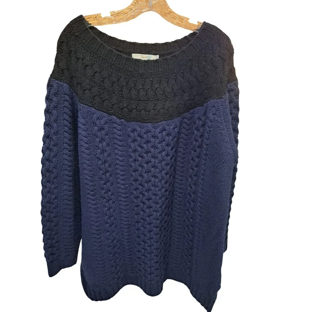 Boden Size 16 Cable Knit Sweater Black & Blue Wool/Alpaca Blend Warm Winter - Picture 1 of 9